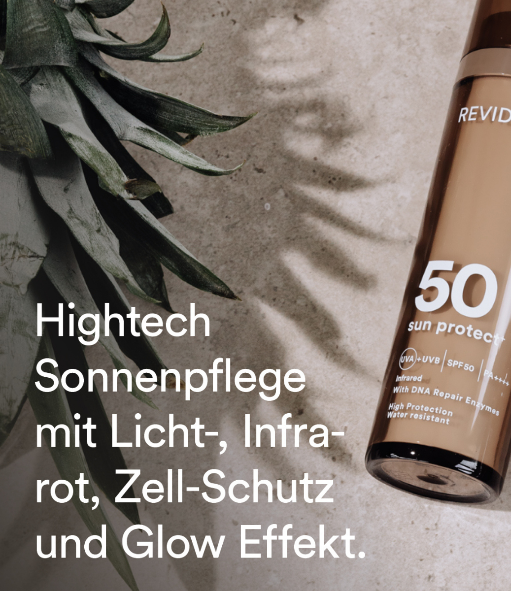 Sonnencreme SPF 50 mit Glow Effekt schützt vor Hautalterung und Pigmentflecken im Gesicht