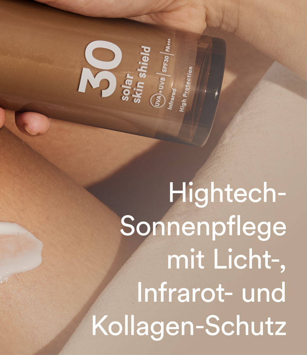 Sonnenfluid SPF 30 mit Infrarot Schutz schützt vor Faltenbildung und lichtbedingter Hautalterung