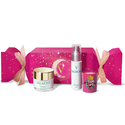Valmont Fuchsia Odyssey Hydration Cracker mit Hydra3 Mist, Hydra3 Regenetic Cream und Duftkerze