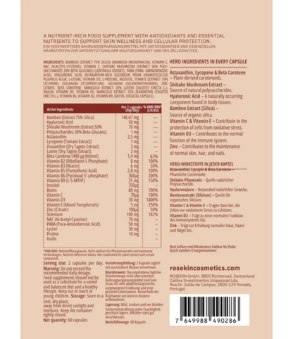 Nahrungsergänzung für Hautfeuchtigkeit und Schutz vor oxidativem Stress für strahlende Haut