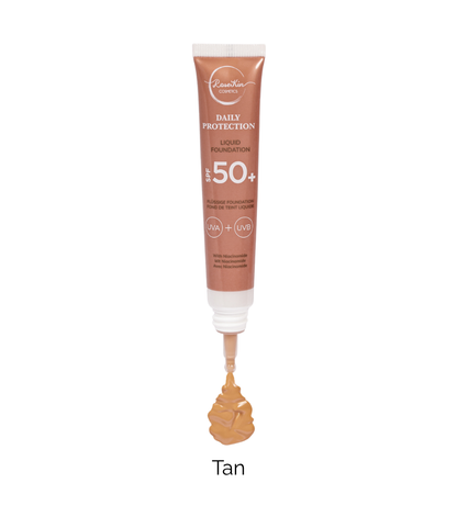 RoseKin Daily Protection Liquid Foundation SPF 50+ Tan für mittlere bis dunklere Hauttöne